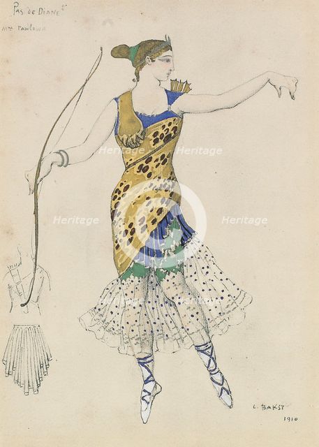 Costume design for the ballet Diane et Actéon Pas de deux (Pas de Diane)  , 1910.