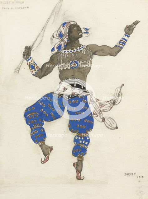 Costume design for the ballet Oriental Fantasy (Ballet Hindu), 1913. Artist: Bakst, Léon (1866-1924)