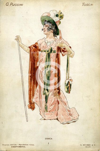 Costume design for the opera Tosca by Giacomo Puccini, 1900. Creator: Hohenstein, Adolfo (1854-1928).