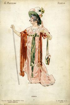 Costume design for the opera Tosca by Giacomo Puccini, 1900. Creator: Hohenstein, Adolfo (1854-1928)
