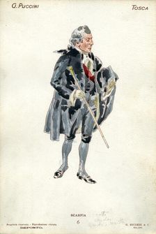 Costume design for the opera Tosca by Giacomo Puccini, 1900. Creator: Hohenstein, Adolfo (1854-1928)