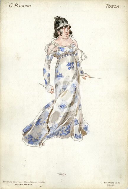 Costume design for the opera Tosca by Giacomo Puccini, 1900. Creator: Hohenstein, Adolfo (1854-1928).
