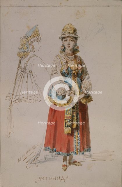 Costume design for the opera A Life for the Tsar by M. Glinka, 1867. Artist: Charlemagne, Adolf (1826-1901)
