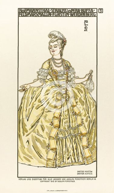 Costume Design for the opera Der Rosenkavalier (The Knight of the Rose) by Richard Strauss, 1910. Artist: Roller, Alfred (1864-1935)