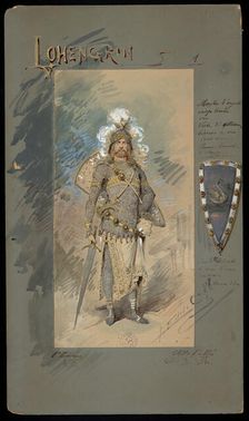 Costume design for the Opera Lohengrin by Richard Wagner, 1888. Creator: Edel (Colorno), Alfredo (1856-1912)