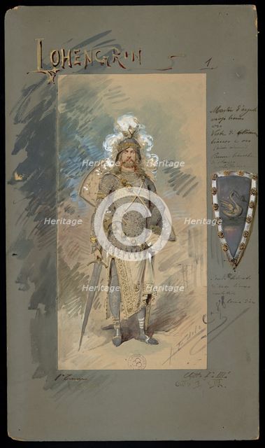 Costume design for the Opera Lohengrin by Richard Wagner, 1888. Creator: Edel (Colorno), Alfredo (1856-1912).