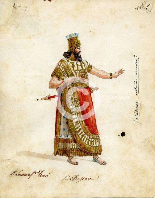Costume design for the opera Nabucco by Giuseppe Verdi, 1854-1855. Creator: Peroni (Perrone), Filippo (1809-1878).