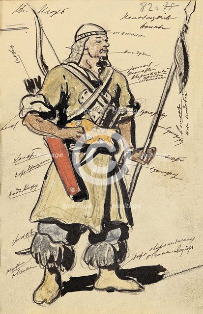 Costume design for the opera Prince Igor by A, Borodin, 1908.