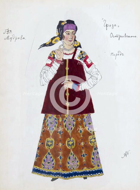 Costume design for the play 'The Storm' by Alexander Ostrovsky, 1916.  Artist: Aleksandr Golovin