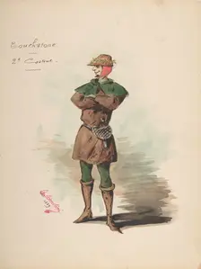 Costume Design for "Touchstone" [a]; Descriptive Sheet of Costume and Accessories..., 1889. Creator: Charles Bianchini