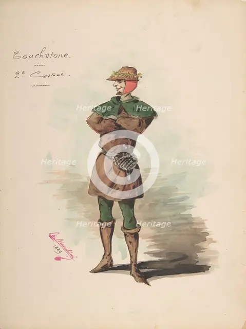 Costume Design for "Touchstone" [a]; Descriptive Sheet of Costume and Accessories..., 1889. Creator: Charles Bianchini.