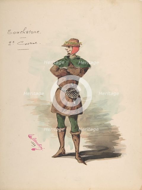 Costume Design for "Touchstone" [a]; Descriptive Sheet of Costume and Accessories..., 1889. Creator: Charles Bianchini.