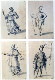 Costume designs for allegorical characters, 16th century. Artist: Giuseppe Arcimboldi