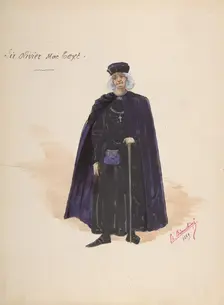 Costume for Sir Olivier McText [a]; Descriptive Sheet of Accessories [b], 1889. Creator: Charles Bianchini