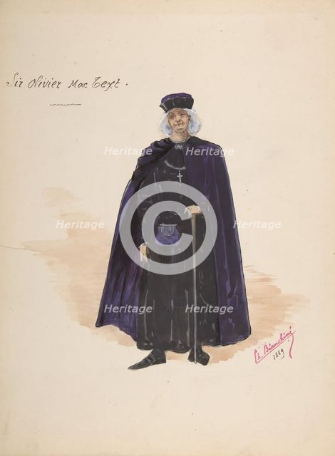 Costume for Sir Olivier McText [a]; Descriptive Sheet of Accessories [b], 1889. Creator: Charles Bianchini.