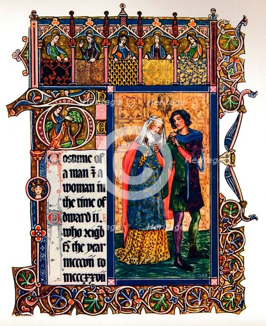 Costume of a Man & a Woman in the time of Edward II, (1909). Artist: Unknown