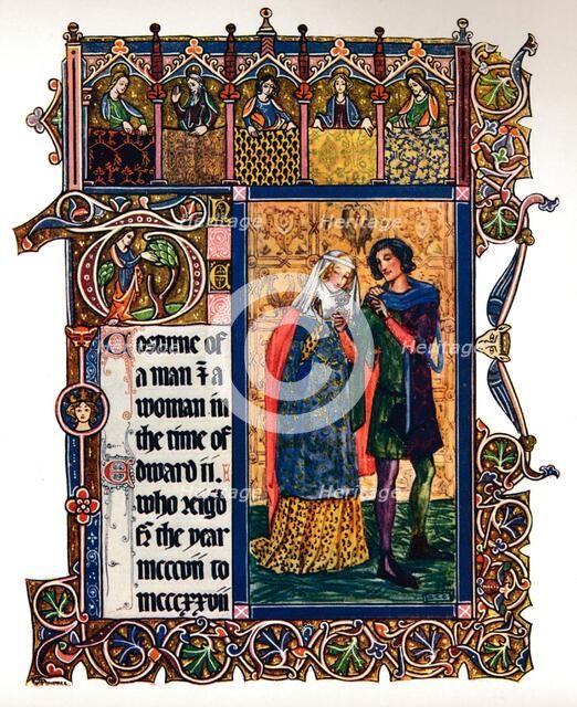 Costume of a Man & a Woman in the time of Edward II, (1909). Artist: Unknown