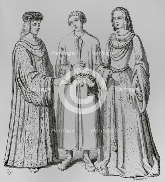 Costume of a lord or rich bourgeois, of a bourgeois or merchant...of the time of Louis XII, 1878. Creator: Unknown.
