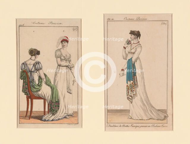 “Costume Parisien” Fashion Plates, from the Journal of Ladies and Fashion, France, 1804 and 1806. Creator: Unknown.