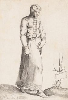 Costume Plate: Woman with Hooded Garment, ca. 1557-58. Creator: Enea Vico
