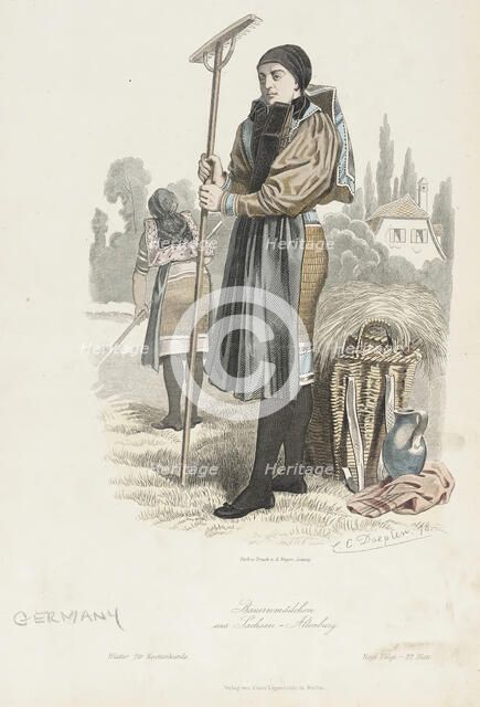 Costume Plate (Bauernmadchen aus Lachsen), 1876. Creators: Carl Emil Doepler, August Weger.