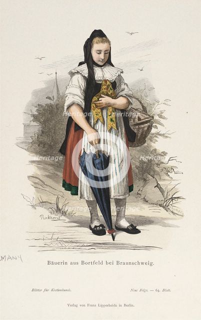 Costume Plate (Bäuerin aus Bortfeld bei Braunschweig), 19th century. Creators: Berhard Plockhorst, R. Henkel.