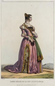 Costume Plate: Dame Belgede la Fin du Xve. Siecle, No. 48, c1850. Creator: Unknown