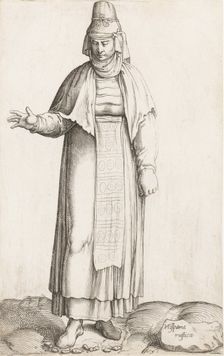 Costume Plate: Hispana Rustica (with label on rock), ca. 1557-58. Creator: Enea Vico
