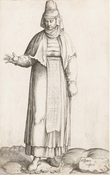 Costume Plate: Hispana Rustica (with label on rock), ca. 1557-58. Creator: Enea Vico