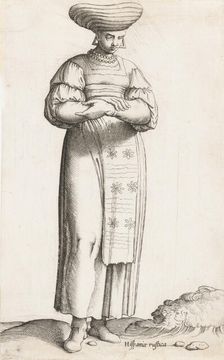 Costume Plate: Hispania Rustica mul. (with label on ground), ca. 1557-58. Creator: Enea Vico