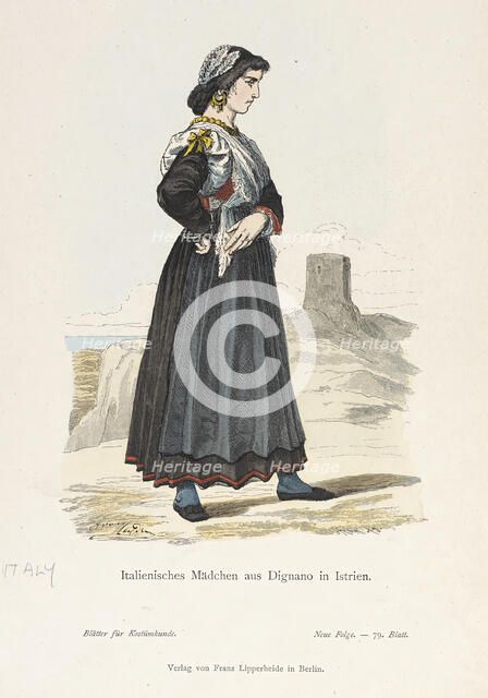 Costume Plate (Italienisches Madchen aus Dignano in Istrien), 19th century. Creator: Unknown.
