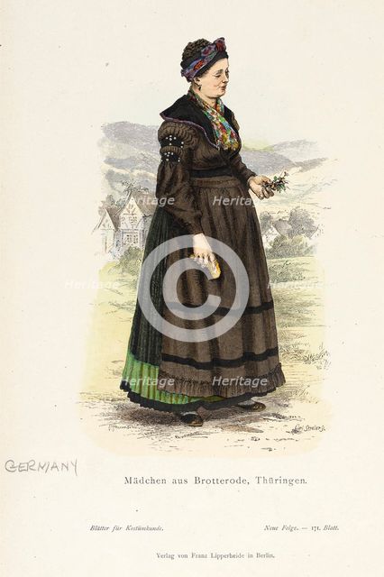 Costume Plate (Mädchen aus Brotterode, Thüringen), 19th century. Creators: Carl Streller, Wilhelm Gustav Friedrich Hasemann.