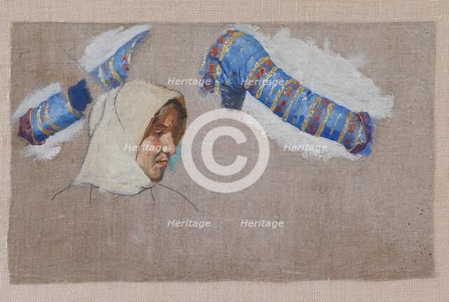 Costume studies and study of a female head, Megara, 1896. Creator: Niels Skovgaard.