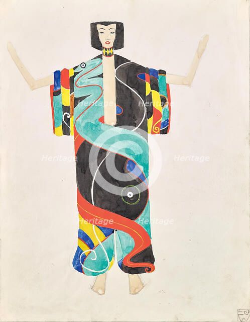 Costume study in trouser kimono for the performance of Julius Bittner's "The Coat of Love"..., 1909. Creator: Unknown.