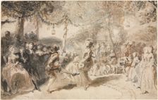 Costumed Dancers Performing in a Garden Tavern, 1756. Creator: Augustin de Saint-Aubin (French, 1736-1807)
