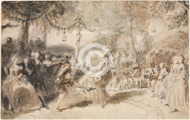 Costumed Dancers Performing in a Garden Tavern, 1756. Creator: Augustin de Saint-Aubin (French, 1736-1807).