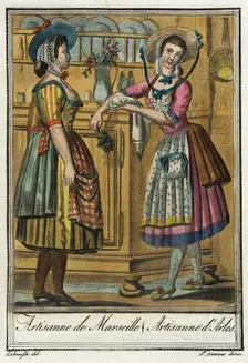 Costumes de Différent Pays, Artisanne de Marseille/ Artisanne d'Arles c1797. Creator: Jacques Grasset de Saint-Sauveur