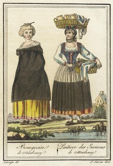 Costumes de Différent Pays, Bourgeoise de Strasbourg/ Laitiere des Environs de Strasbourg c1797. Creators: Jacques Grasset de Saint-Sauveur, LF Labrousse