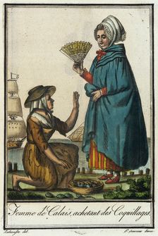Costumes de Différent Pays, Femme de Calais, Achetant des Coquillages c1797. Creators: Jacques Grasset de Saint-Sauveur, LF Labrousse