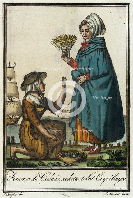 Costumes de Différent Pays, 'Femme de Calais, Achetant des Coquillages', c1797. Creators: Jacques Grasset de Saint-Sauveur, LF Labrousse.