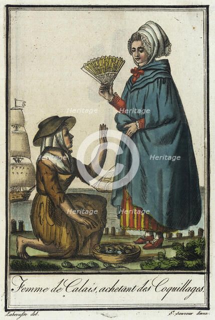 Costumes de Différent Pays, 'Femme de Calais, Achetant des Coquillages', c1797. Creators: Jacques Grasset de Saint-Sauveur, LF Labrousse.