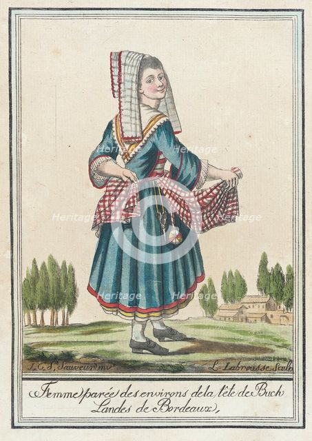 Costumes de Différent Pays, 'Femme Parée des Environs de la Tête de Buch Landes de Bordeaux', c1797. Creators: Jacques Grasset de Saint-Sauveur, LF Labrousse.
