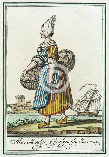 Costumes de Différent Pays, 'Marchande d'huitres des Environs de la Rochelle', c1797. Creator: Jacques Grasset de Saint-Sauveur.