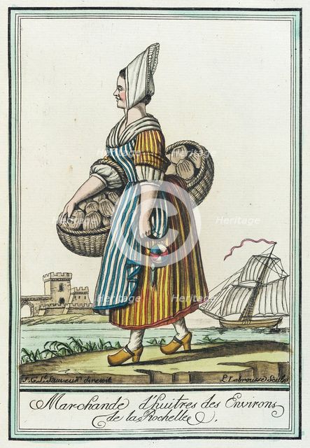 Costumes de Différent Pays, 'Marchande d'huitres des Environs de la Rochelle', c1797. Creator: Jacques Grasset de Saint-Sauveur.