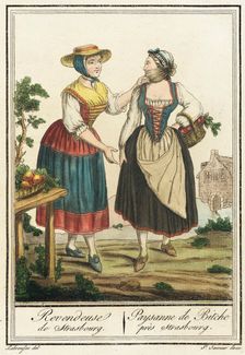 Costumes de Différent Pays, Revendeuse de Strasbourg/ Paysanne de Bitche près Strasbourg c1797. Creators: Jacques Grasset de Saint-Sauveur, LF Labrousse