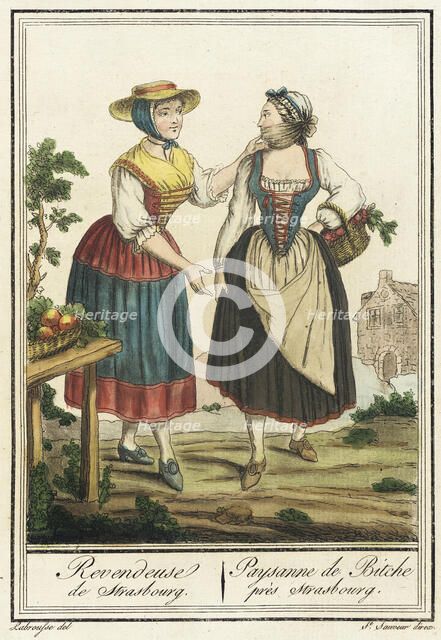 Costumes de Différent Pays, 'Revendeuse de Strasbourg/ Paysanne de Bitche près Strasbourg', c1797. Creators: Jacques Grasset de Saint-Sauveur, LF Labrousse.