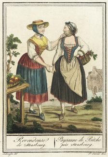 Costumes de Différent Pays, Revendeuse de Strasbourg/ Paysanne de Bitche près Strasbourg c1797. Creators: Jacques Grasset de Saint-Sauveur, LF Labrousse