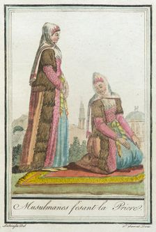 Costumes de Différents Pays, Musulmanes Fesant la Priere c1797. Creators: Jacques Grasset de Saint-Sauveur, LF Labrousse