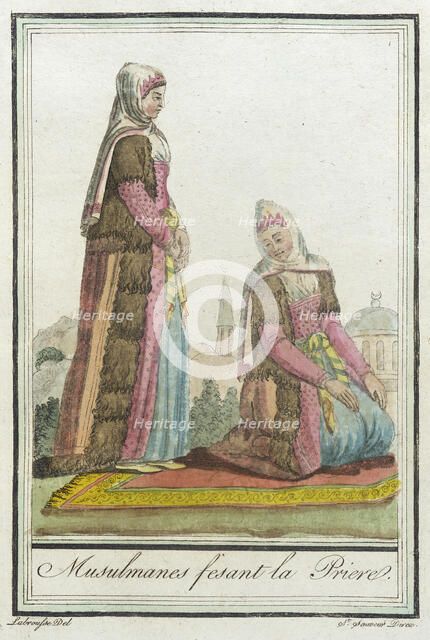Costumes de Différents Pays, 'Musulmanes Fesant la Priere', c1797. Creators: Jacques Grasset de Saint-Sauveur, LF Labrousse.
