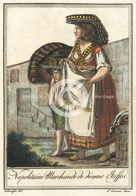 Costumes de Différents Pays, 'Napolitaine Marchande de Diverses Etoffes', c1797. Creators: Jacques Grasset de Saint-Sauveur, LF Labrousse.